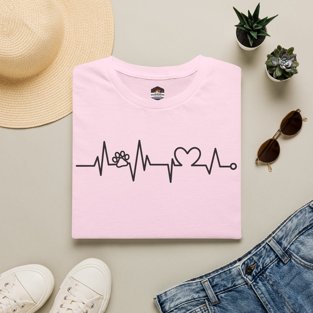 Heartbeat Paw & Heart T-Shirt — Pet Lover EKG Tee
