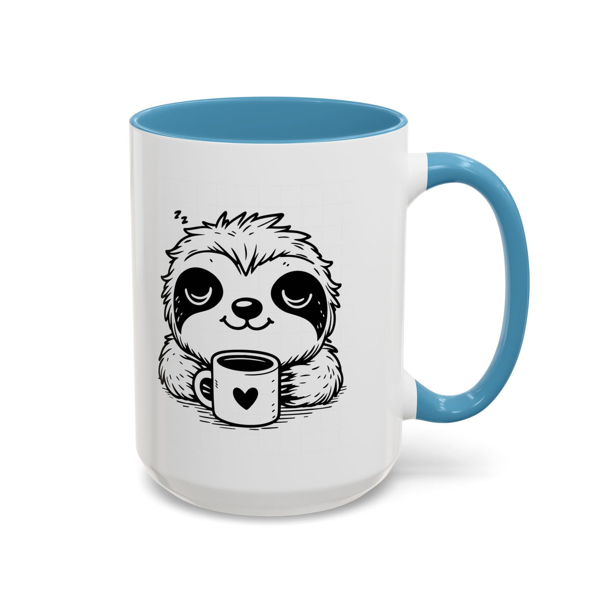 Cute Sloth Coffee Mug (Accent, 11/15oz) — Adorable Cartoon Sloth Holding Coffee Cup