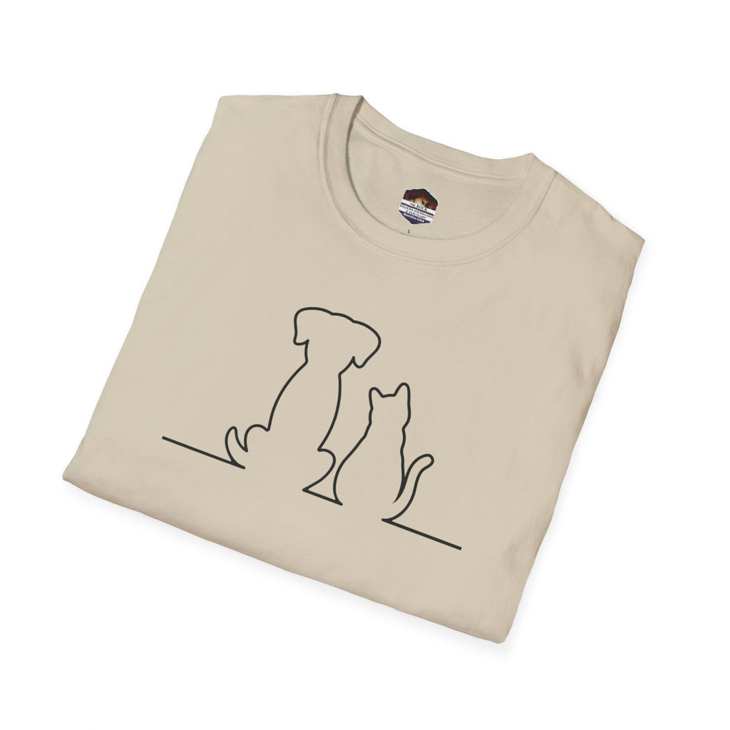 Dog and Cat Line Art T‑Shirt — Minimal Pet Silhouette Tee