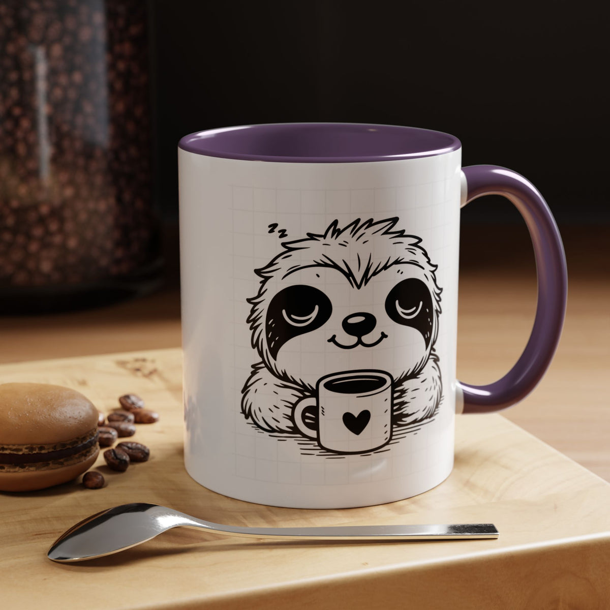 Cute Sloth Coffee Mug (Accent, 11/15oz) — Adorable Cartoon Sloth Holding Coffee Cup