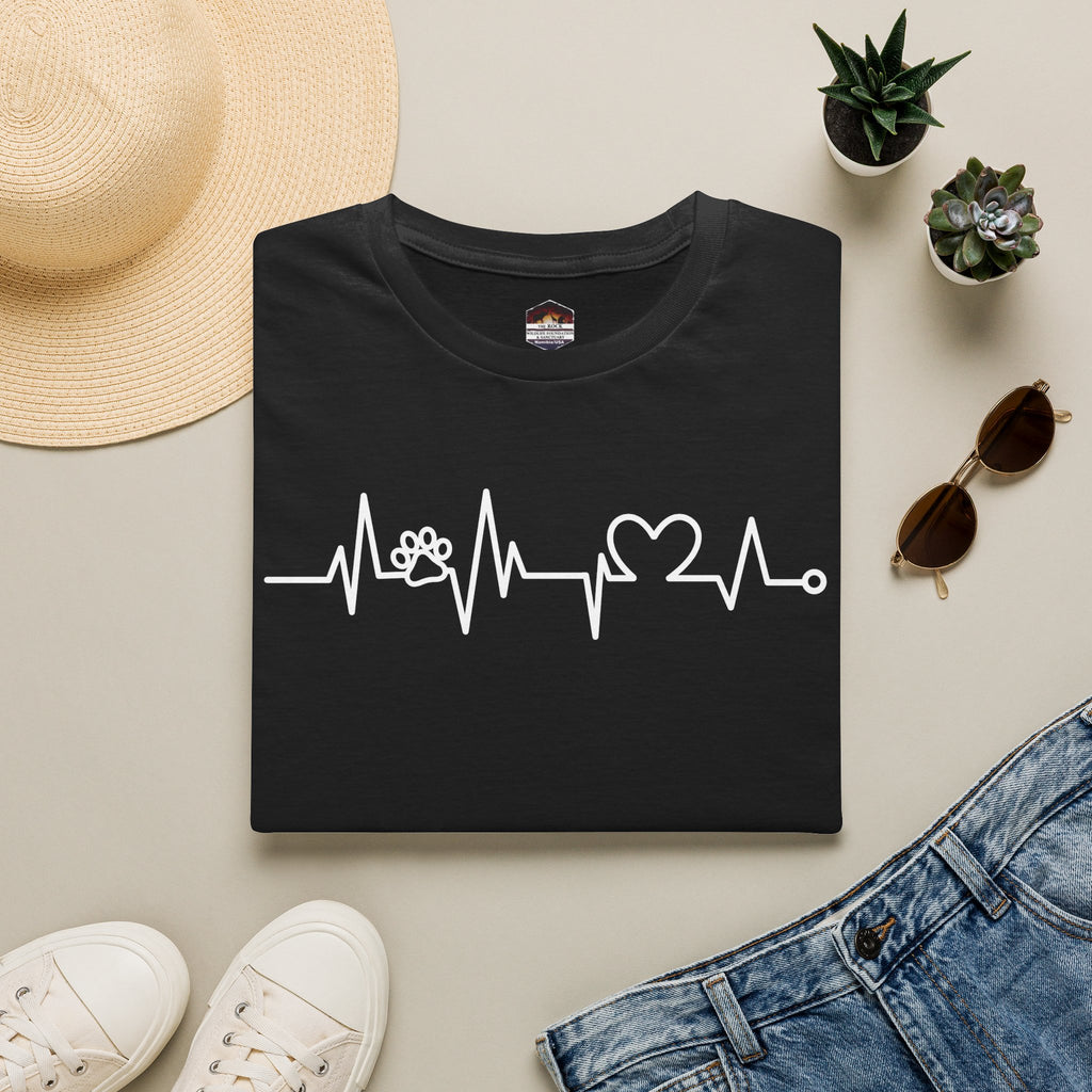 Heartbeat Paw & Heart T-Shirt — Pet Lover EKG Tee