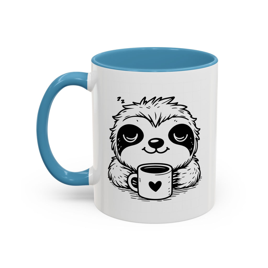 Cute Sloth Coffee Mug (Accent, 11/15oz) — Adorable Cartoon Sloth Holding Coffee Cup