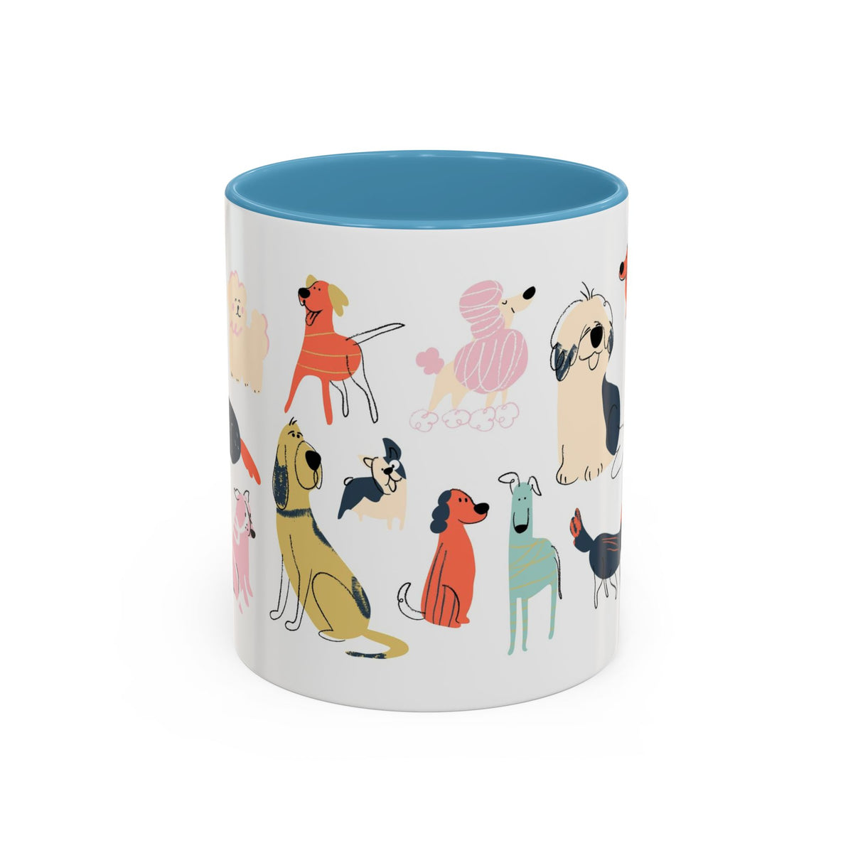 Dog Pattern Accent Coffee Mug — Cute Colorful Dog Breed Illustration (11/15 oz)