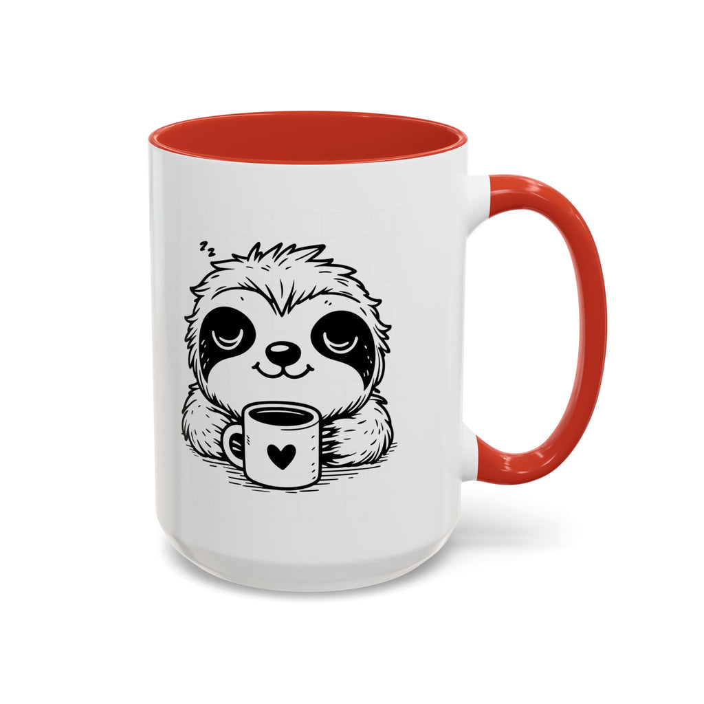 Cute Sloth Coffee Mug (Accent, 11/15oz) — Adorable Cartoon Sloth Holding Coffee Cup
