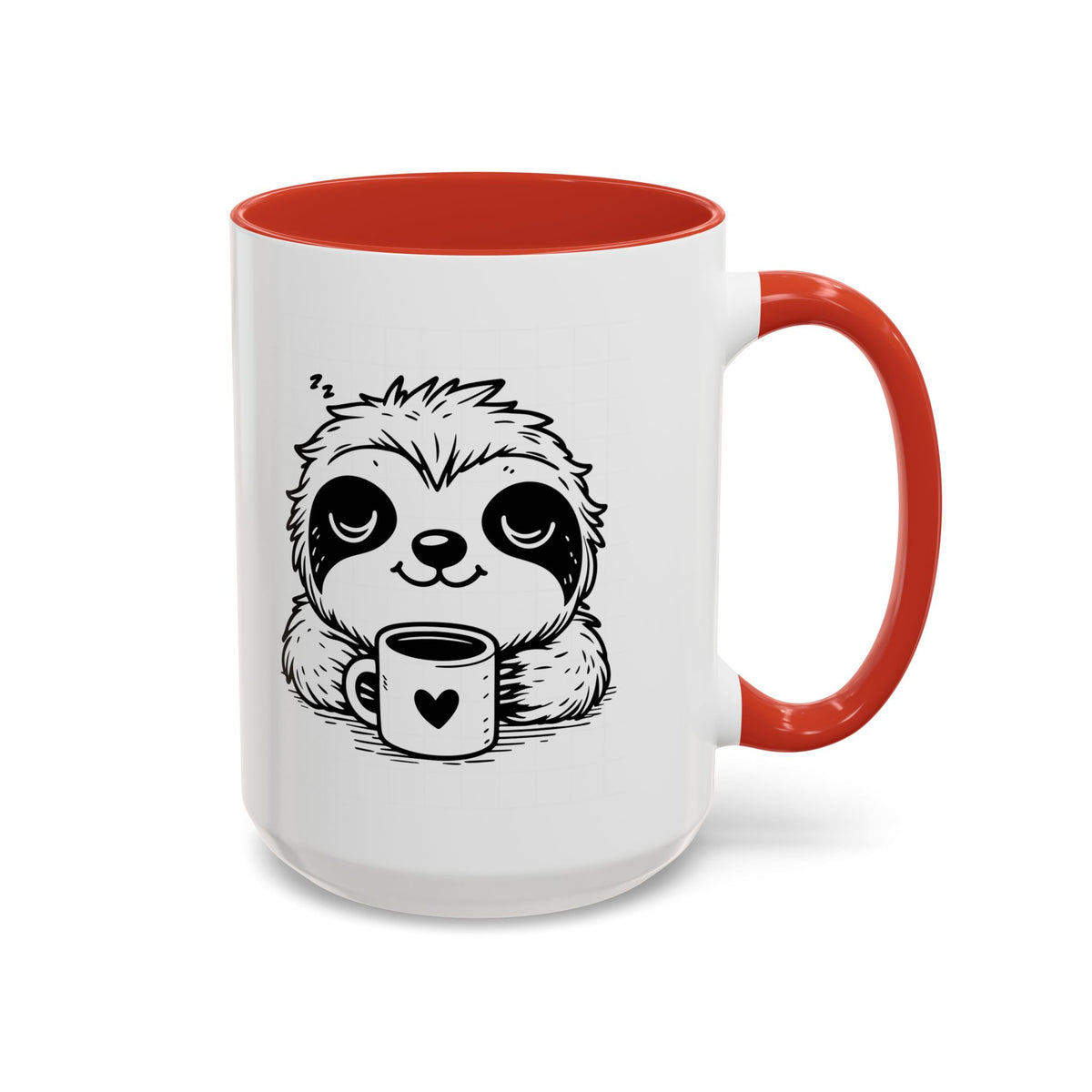 Cute Sloth Coffee Mug (Accent, 11/15oz) — Adorable Cartoon Sloth Holding Coffee Cup
