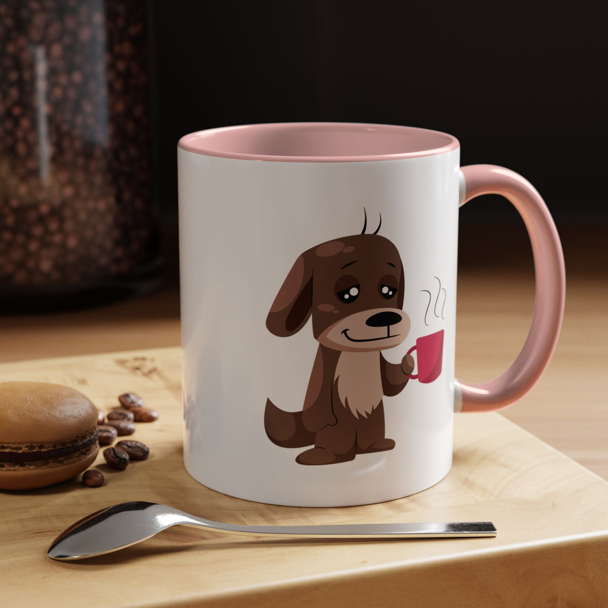 Cute Coffee Dog Mug — Adorable Puppy Holding Coffee Accent Mug (11/15 oz)