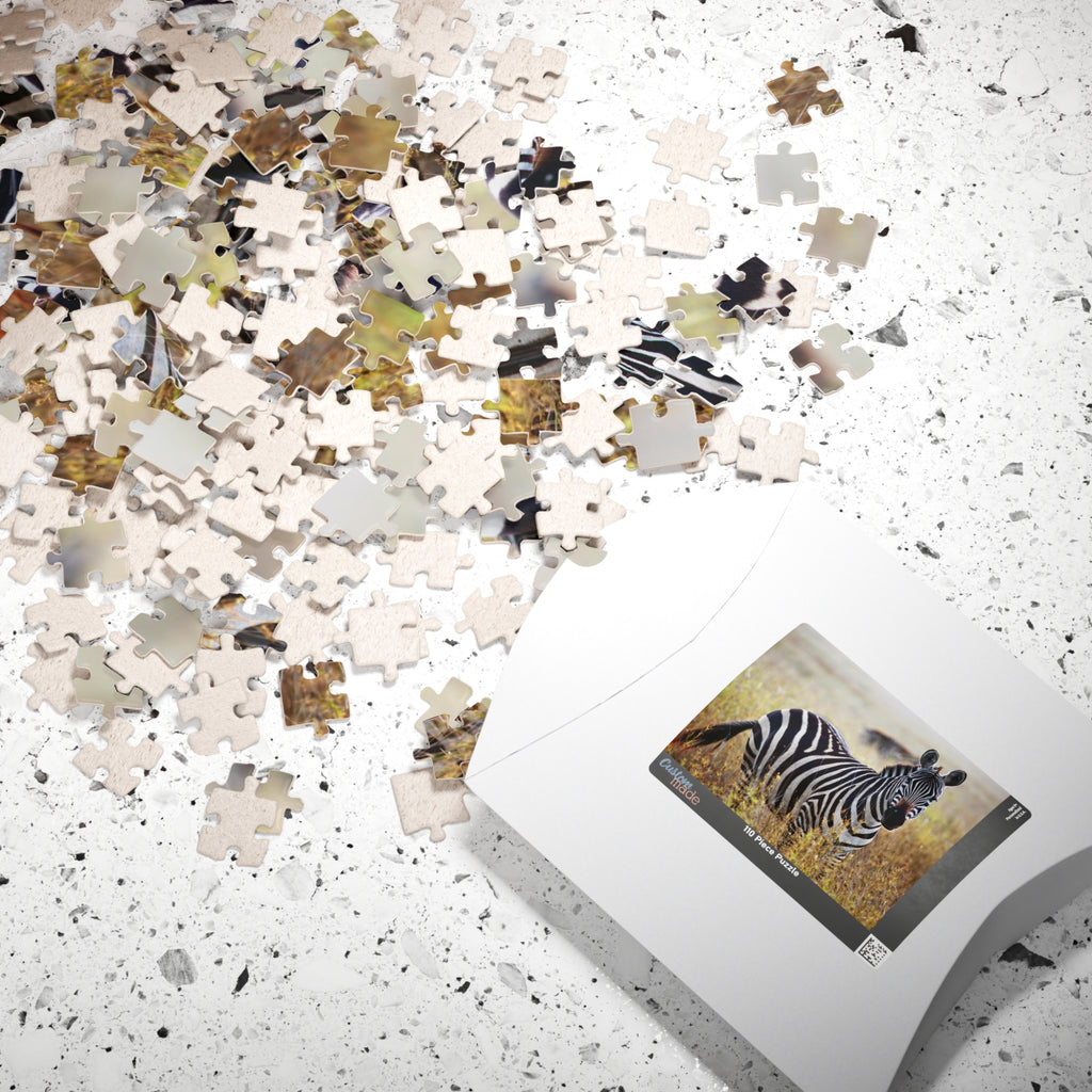Zebra in Grassland Jigsaw Puzzle — Wildlife Photo Puzzle (110/252/520/1014 pcs)
