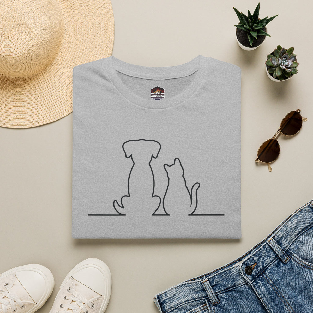 Dog and Cat Line Art T‑Shirt — Minimal Pet Silhouette Tee
