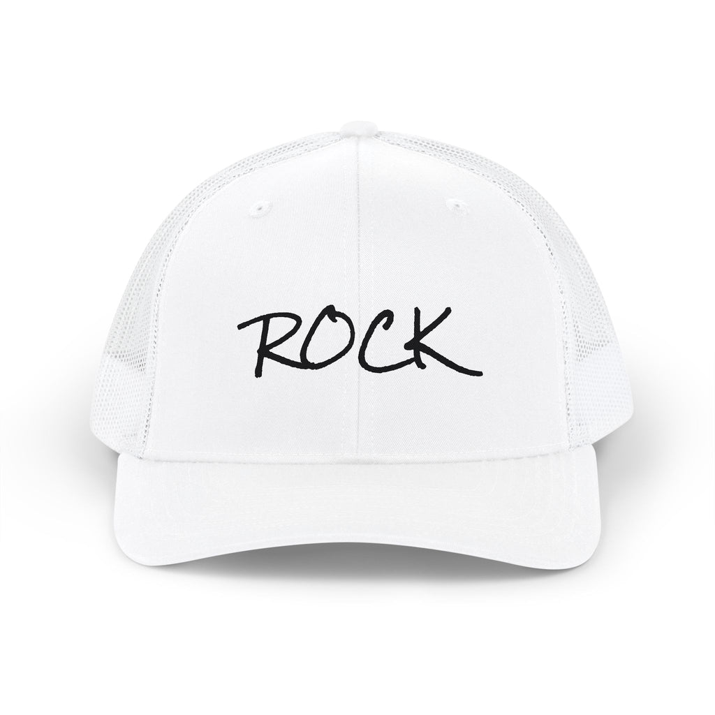 Rock Snapback Trucker Cap — White Mesh Baseball Hat