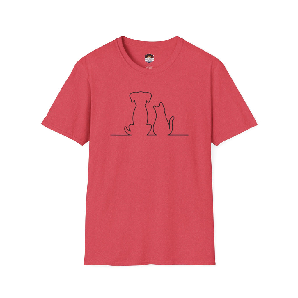 Dog and Cat Line Art T‑Shirt — Minimal Pet Silhouette Tee