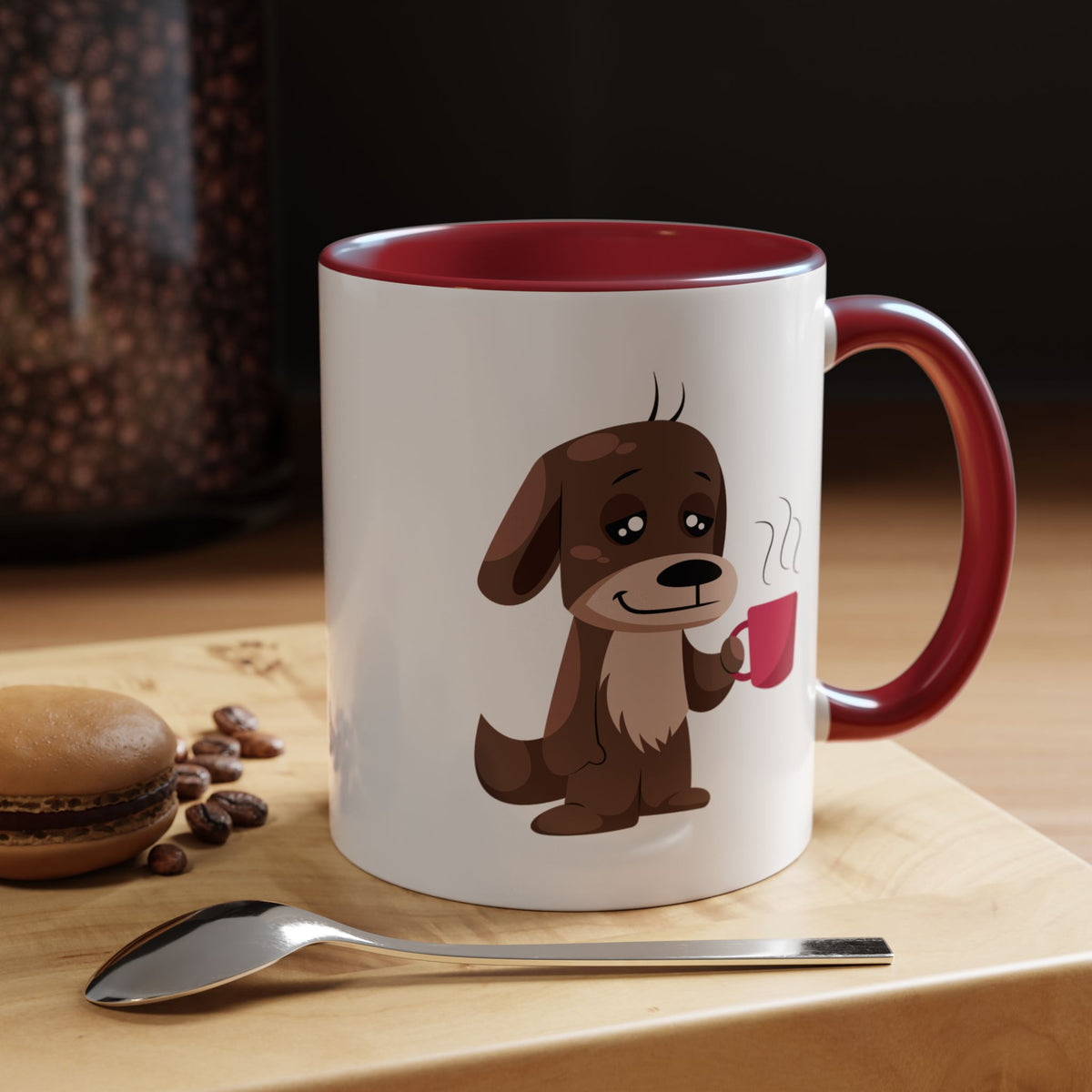 Cute Coffee Dog Mug — Adorable Puppy Holding Coffee Accent Mug (11/15 oz)