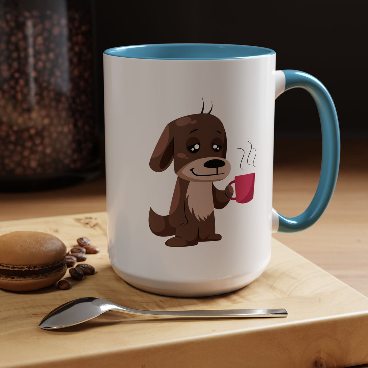 Cute Coffee Dog Mug — Adorable Puppy Holding Coffee Accent Mug (11/15 oz)