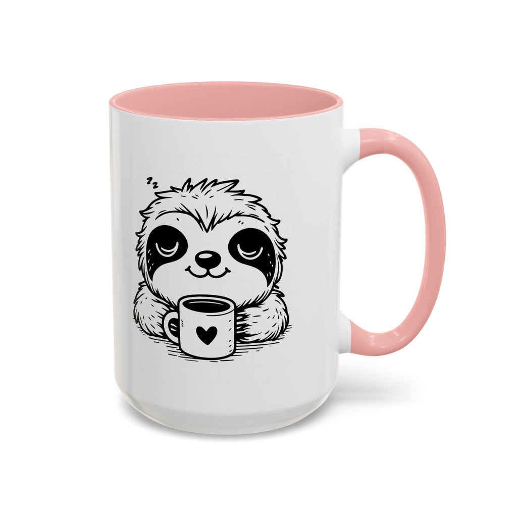 Cute Sloth Coffee Mug (Accent, 11/15oz) — Adorable Cartoon Sloth Holding Coffee Cup