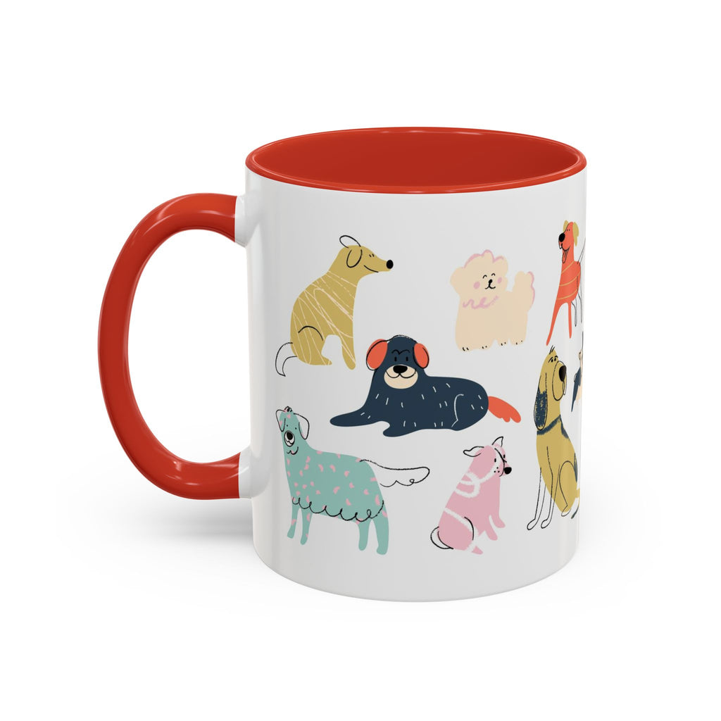 Dog Pattern Accent Coffee Mug — Cute Colorful Dog Breed Illustration (11/15 oz)