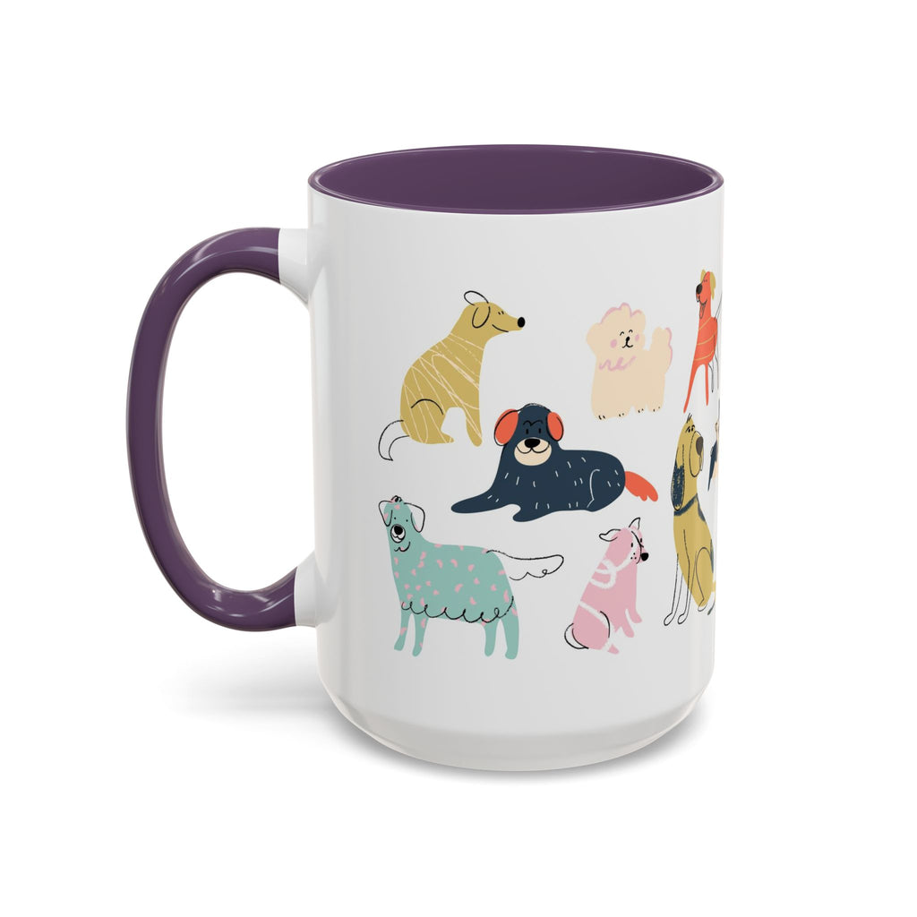 Dog Pattern Accent Coffee Mug — Cute Colorful Dog Breed Illustration (11/15 oz)