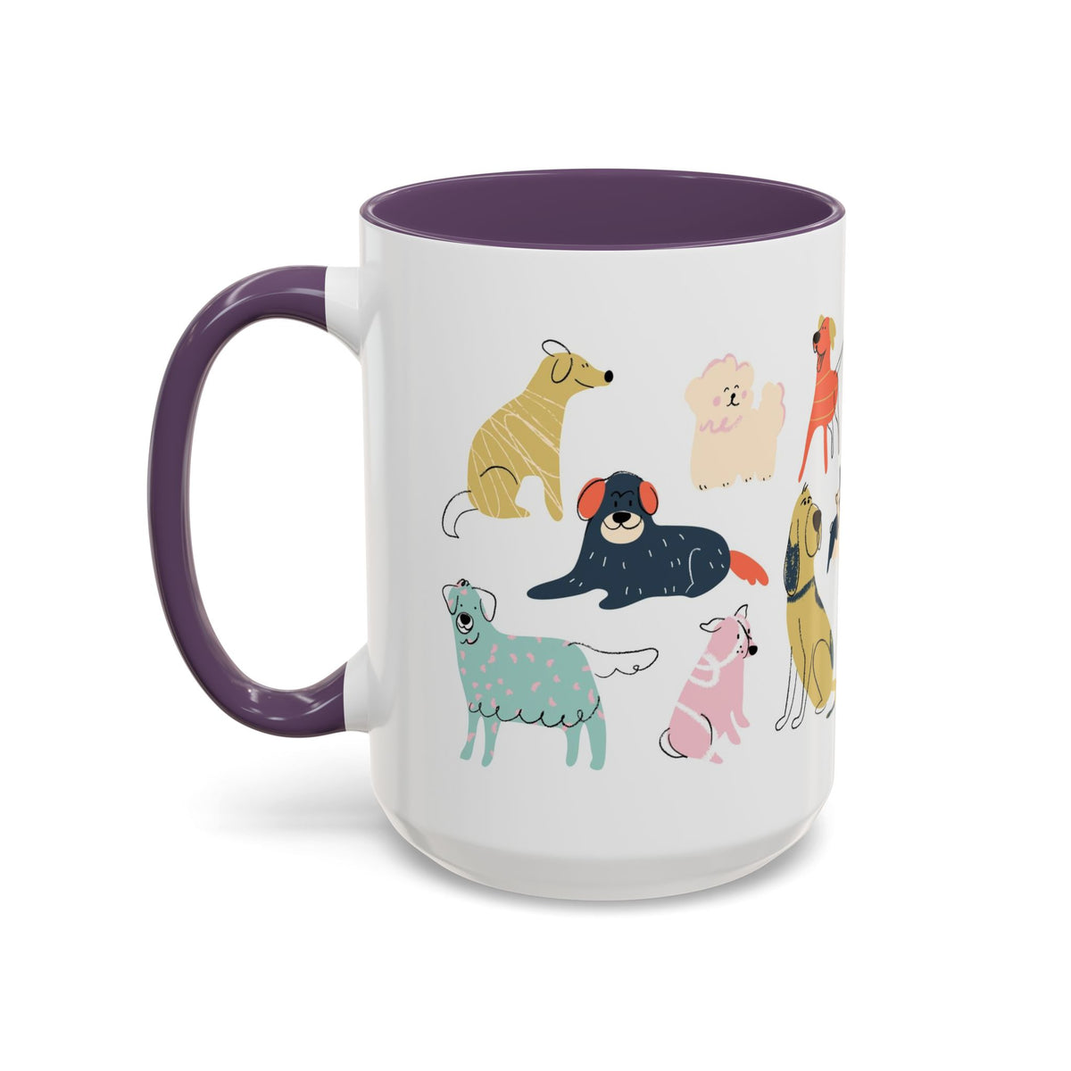 Dog Pattern Accent Coffee Mug — Cute Colorful Dog Breed Illustration (11/15 oz)