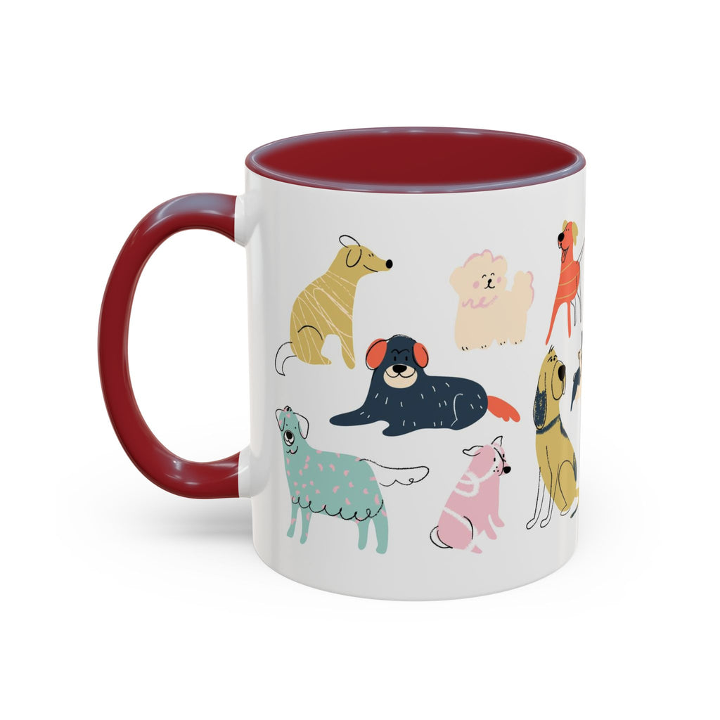 Dog Pattern Accent Coffee Mug — Cute Colorful Dog Breed Illustration (11/15 oz)