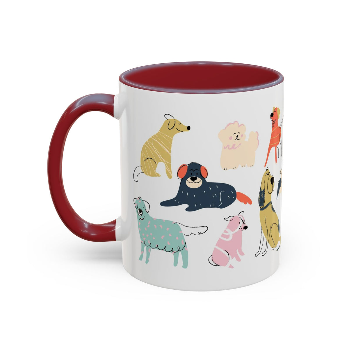 Dog Pattern Accent Coffee Mug — Cute Colorful Dog Breed Illustration (11/15 oz)