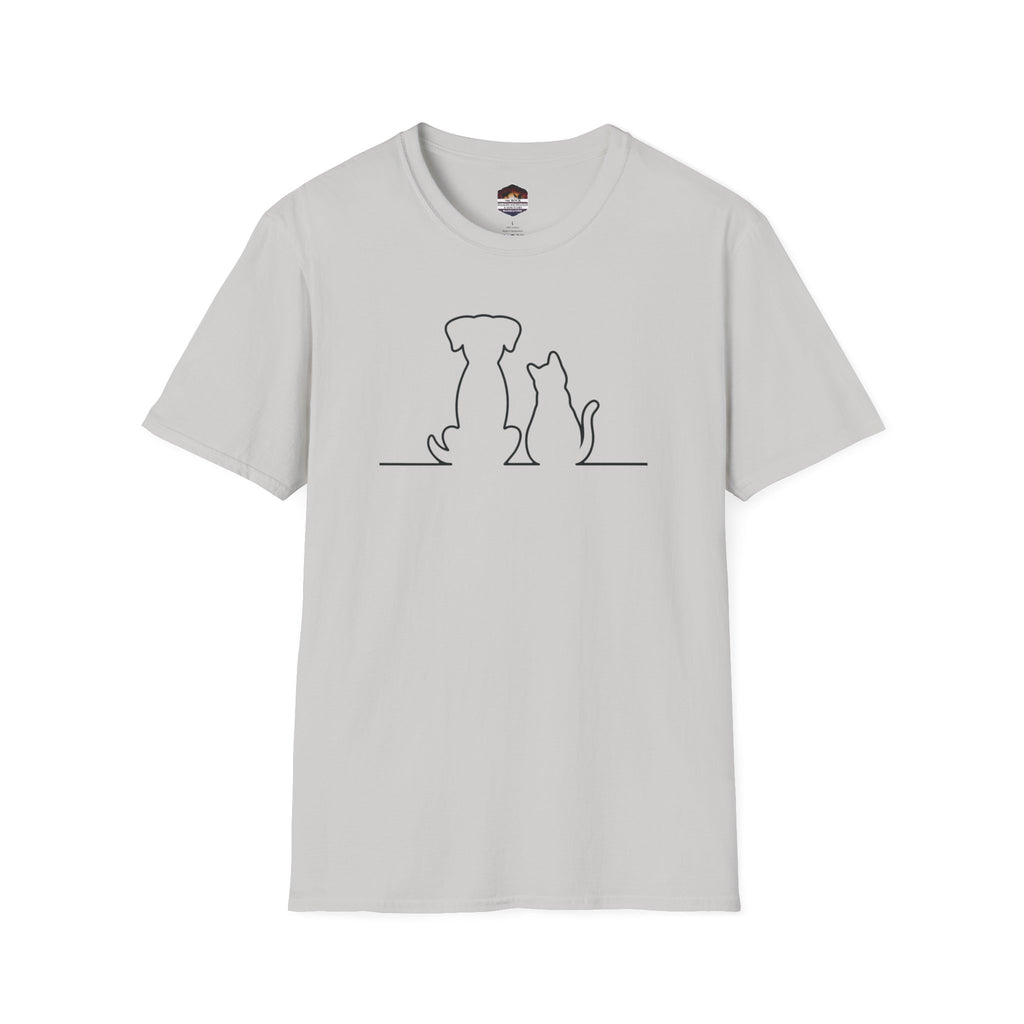 Dog and Cat Line Art T‑Shirt — Minimal Pet Silhouette Tee