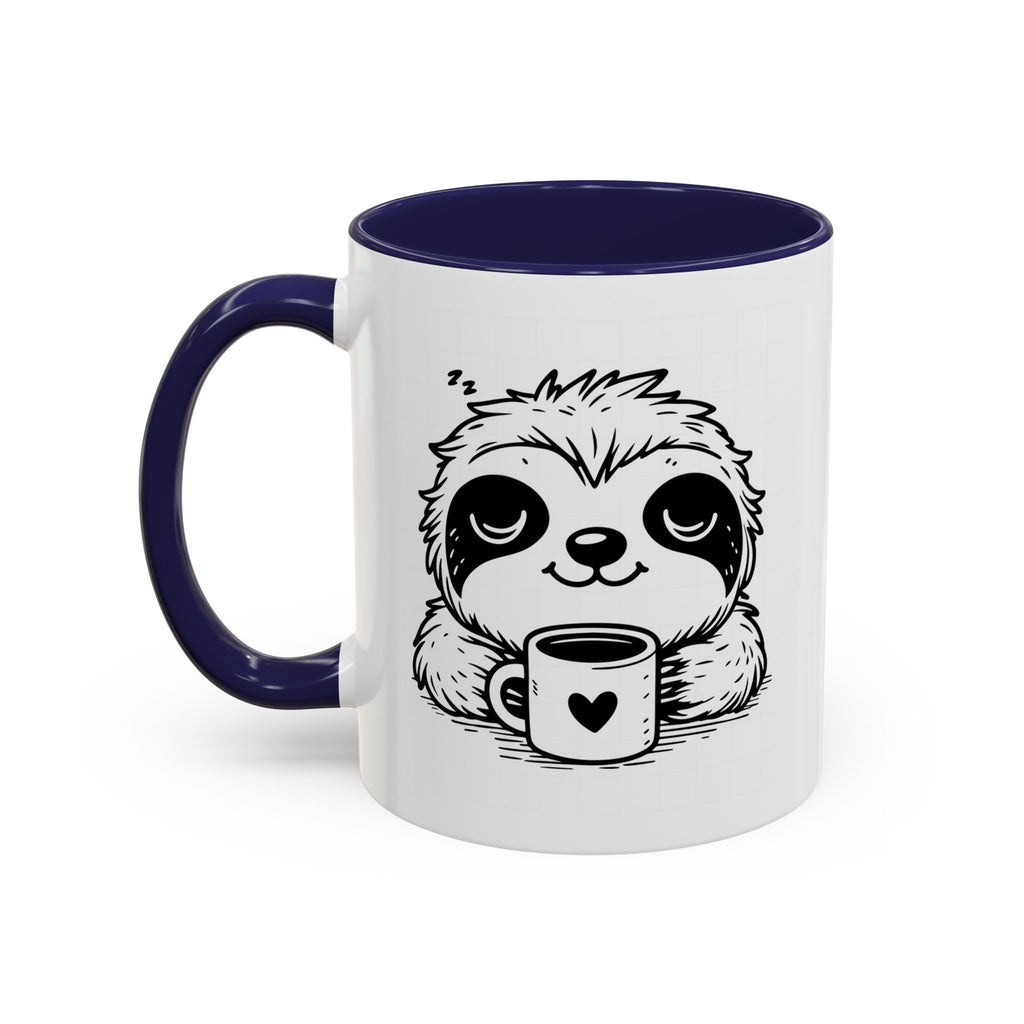 Cute Sloth Coffee Mug (Accent, 11/15oz) — Adorable Cartoon Sloth Holding Coffee Cup