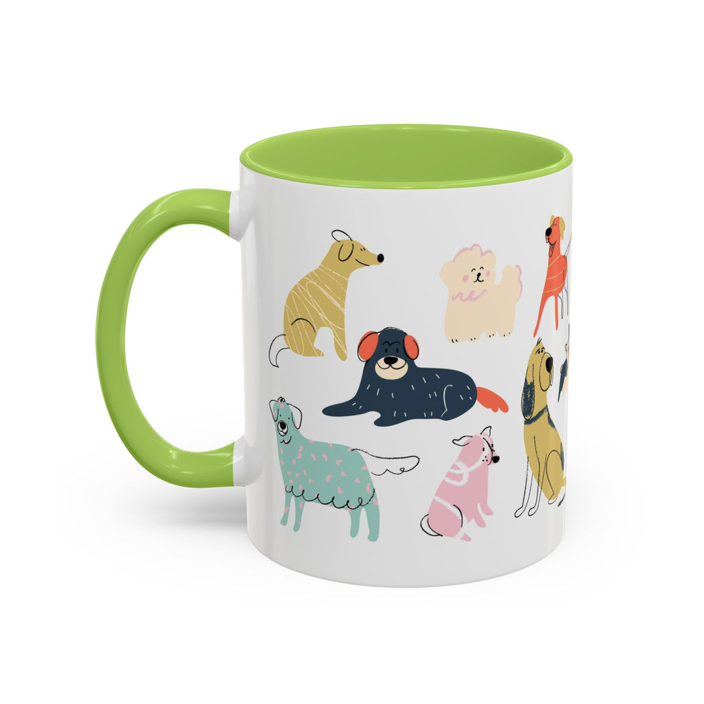 Dog Pattern Accent Coffee Mug — Cute Colorful Dog Breed Illustration (11/15 oz)