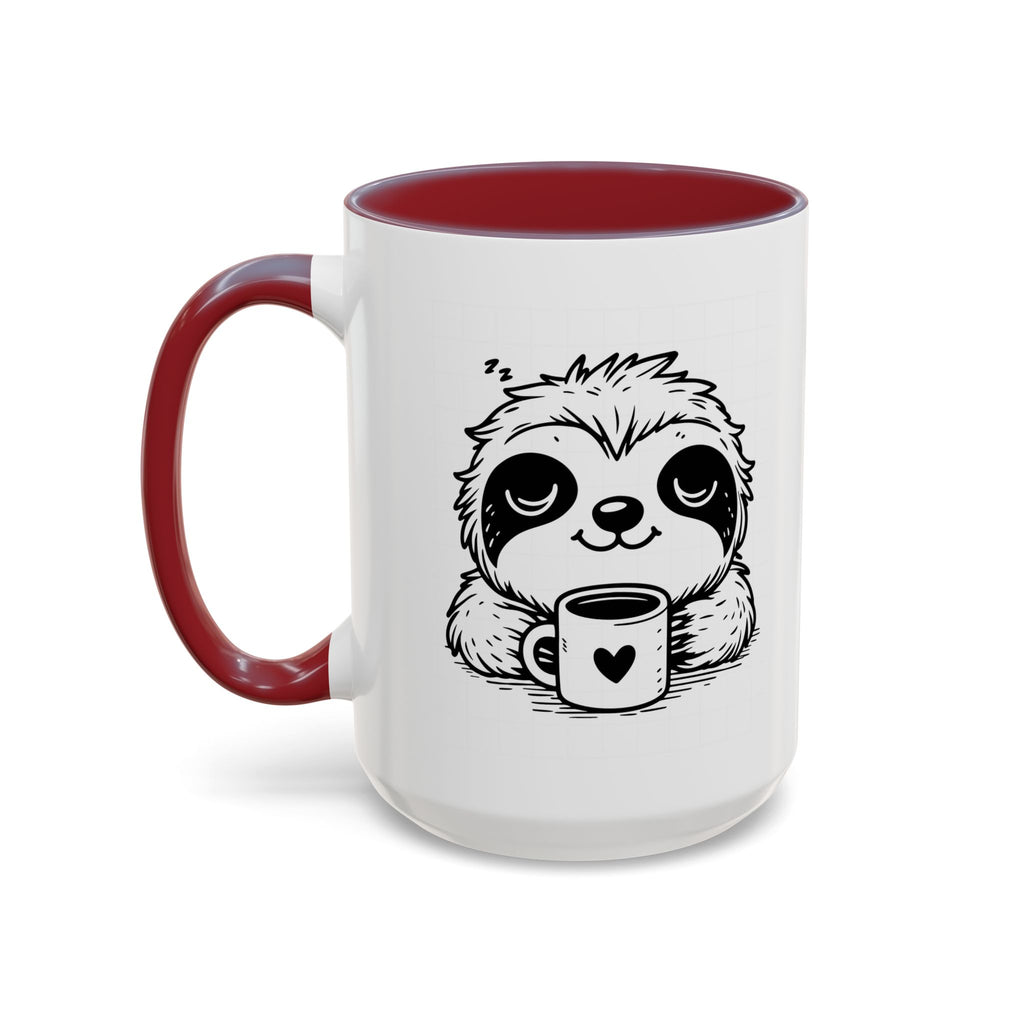 Cute Sloth Coffee Mug (Accent, 11/15oz) — Adorable Cartoon Sloth Holding Coffee Cup