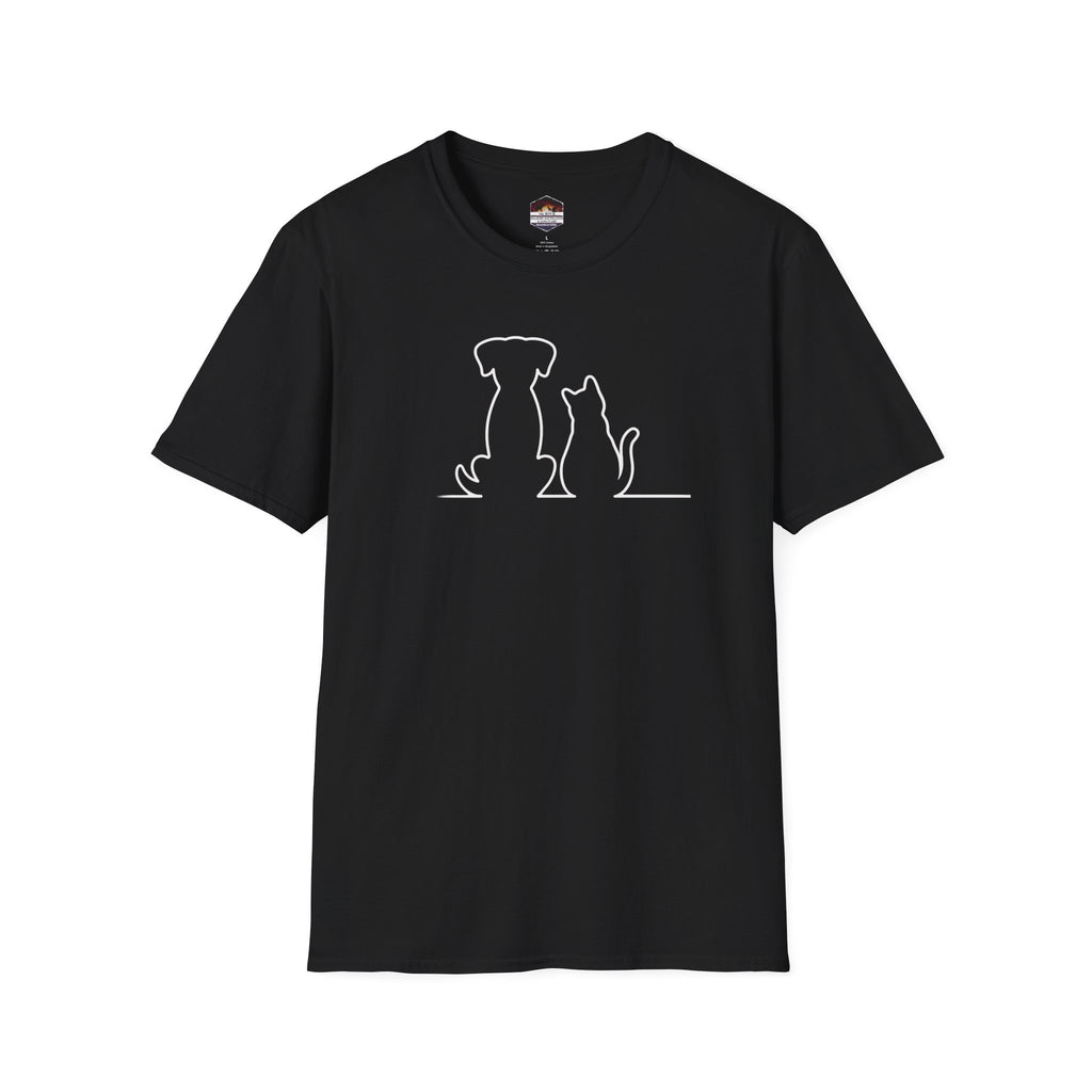 Dog and Cat Line Art T‑Shirt — Minimal Pet Silhouette Tee