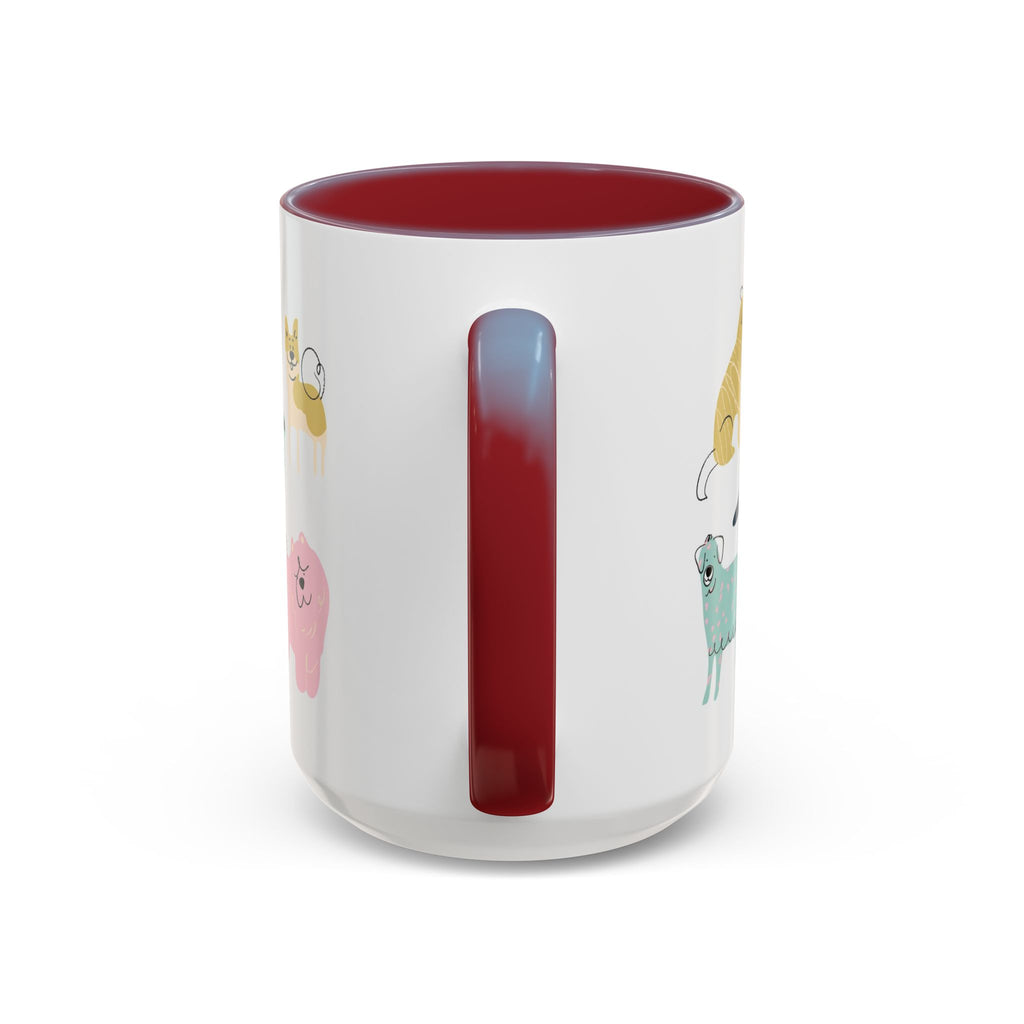 Dog Pattern Accent Coffee Mug — Cute Colorful Dog Breed Illustration (11/15 oz)