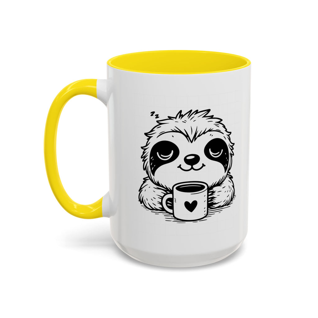 Cute Sloth Coffee Mug (Accent, 11/15oz) — Adorable Cartoon Sloth Holding Coffee Cup