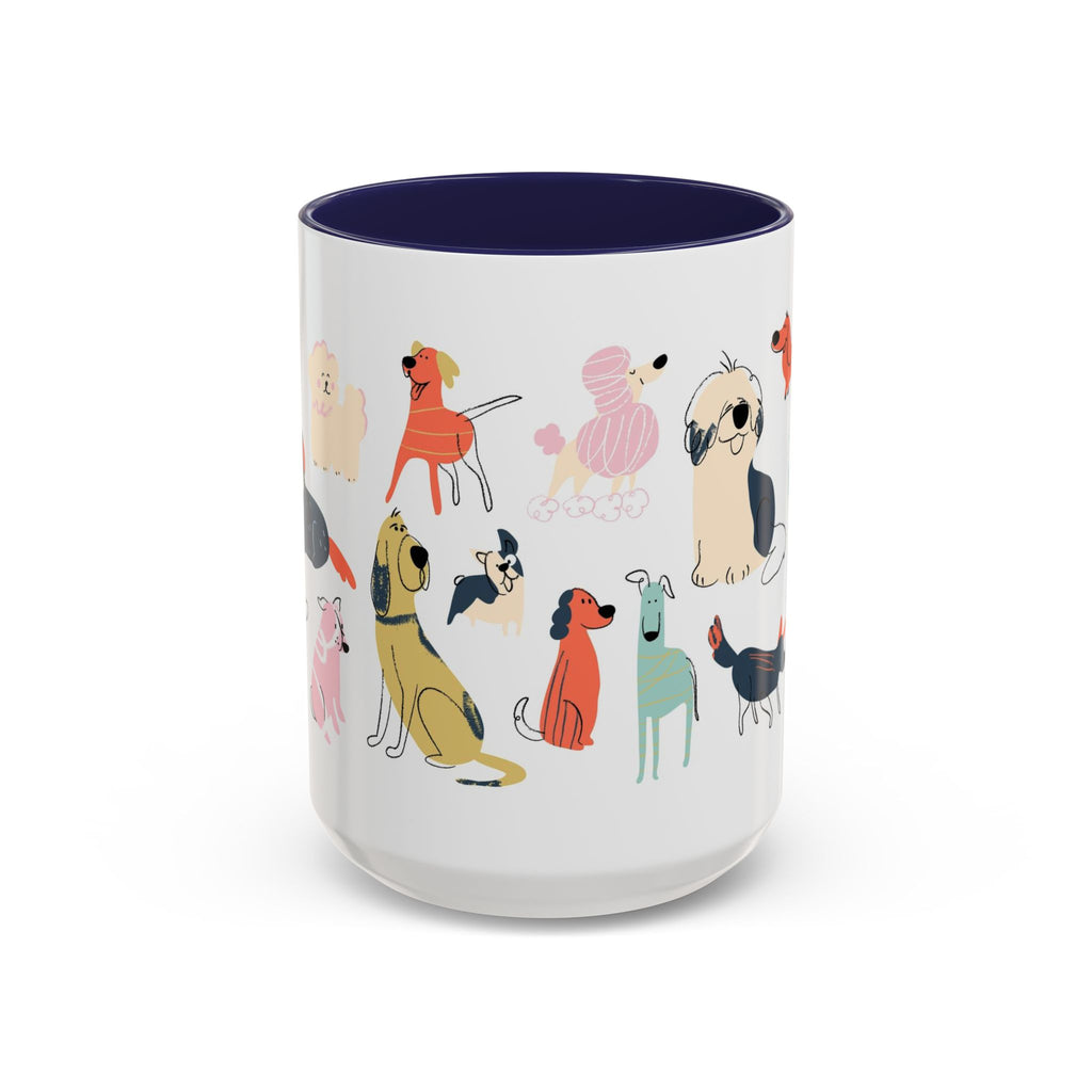 Dog Pattern Accent Coffee Mug — Cute Colorful Dog Breed Illustration (11/15 oz)