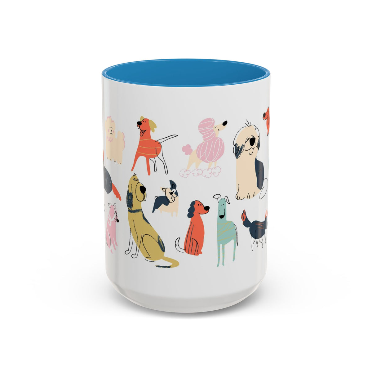 Dog Pattern Accent Coffee Mug — Cute Colorful Dog Breed Illustration (11/15 oz)