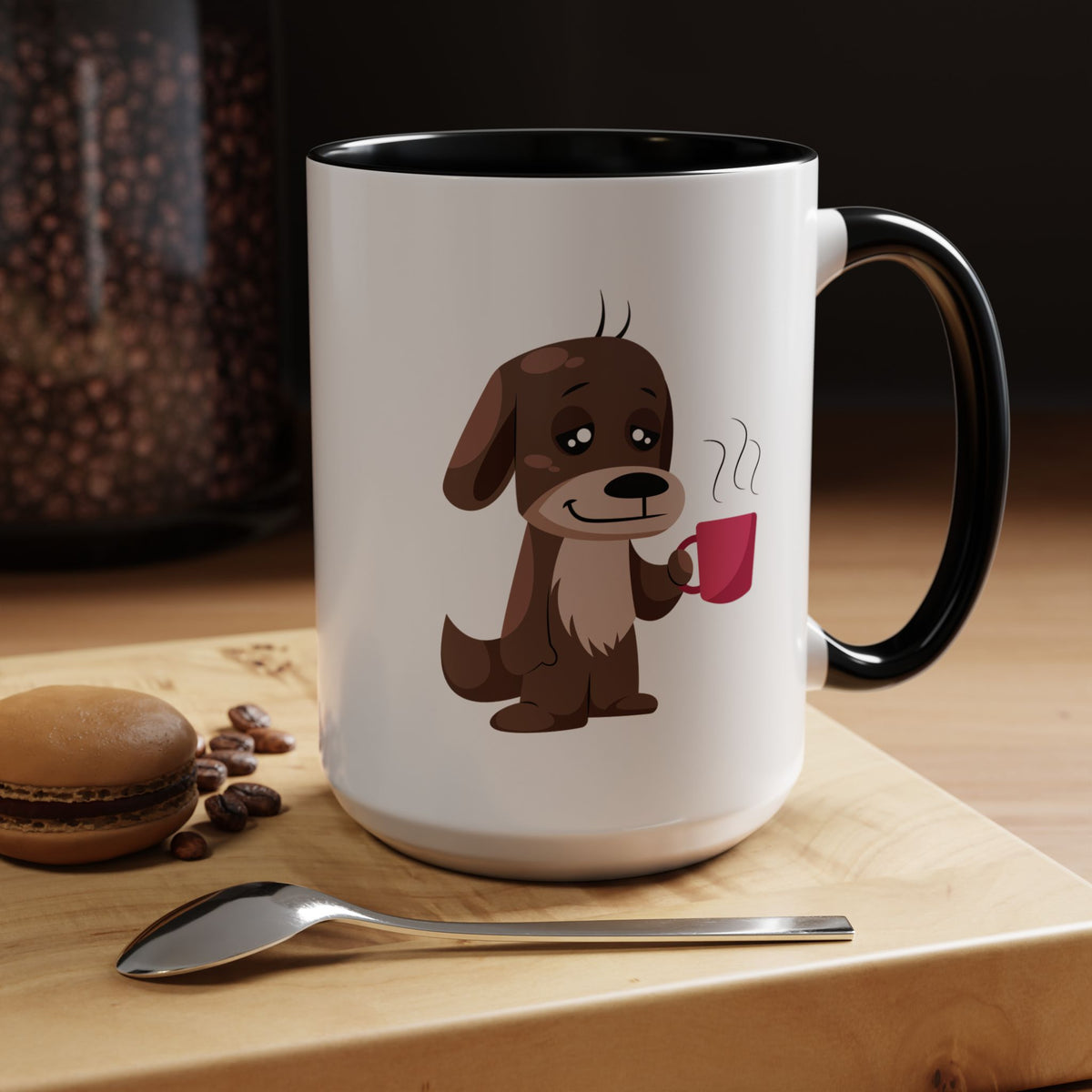 Cute Coffee Dog Mug — Adorable Puppy Holding Coffee Accent Mug (11/15 oz)