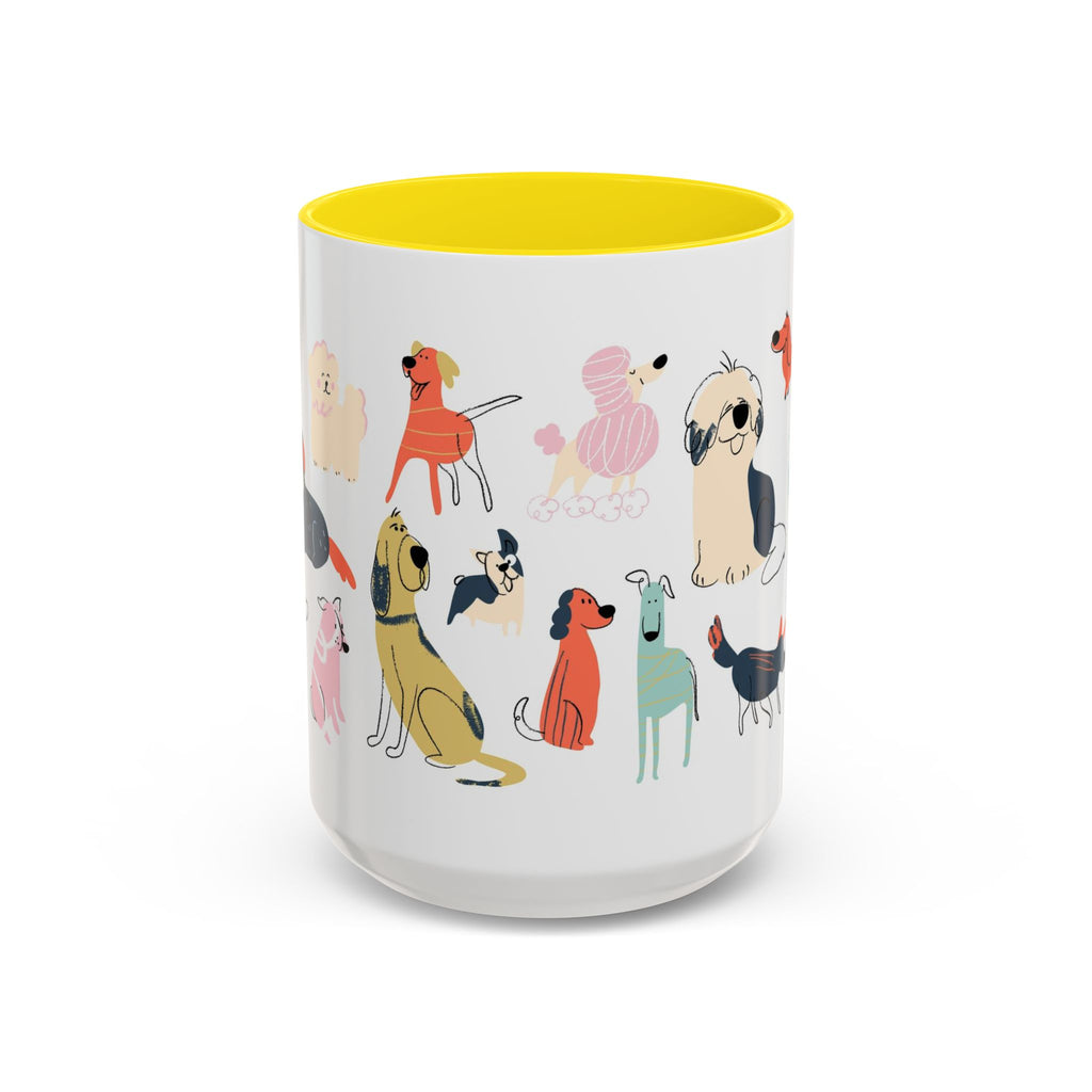 Dog Pattern Accent Coffee Mug — Cute Colorful Dog Breed Illustration (11/15 oz)