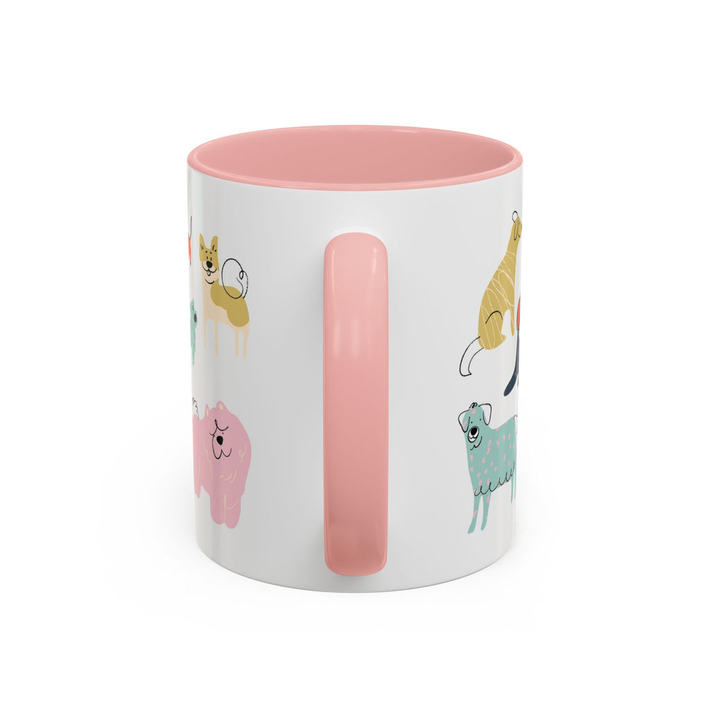 Dog Pattern Accent Coffee Mug — Cute Colorful Dog Breed Illustration (11/15 oz)