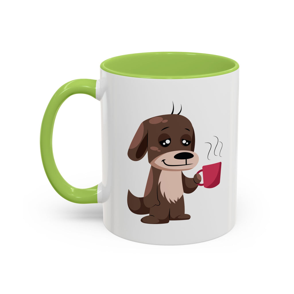 Cute Coffee Dog Mug — Adorable Puppy Holding Coffee Accent Mug (11/15 oz)