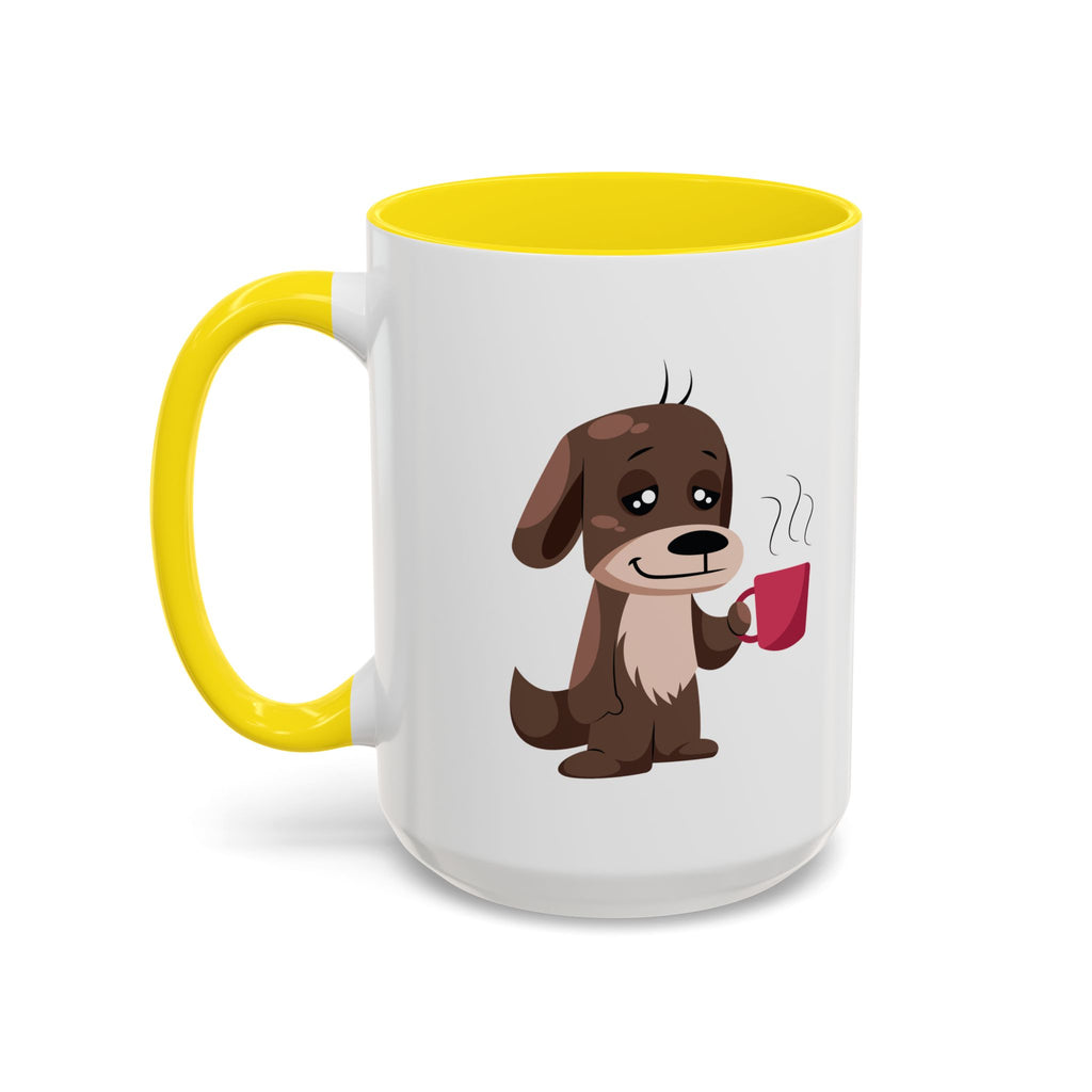 Cute Coffee Dog Mug — Adorable Puppy Holding Coffee Accent Mug (11/15 oz)
