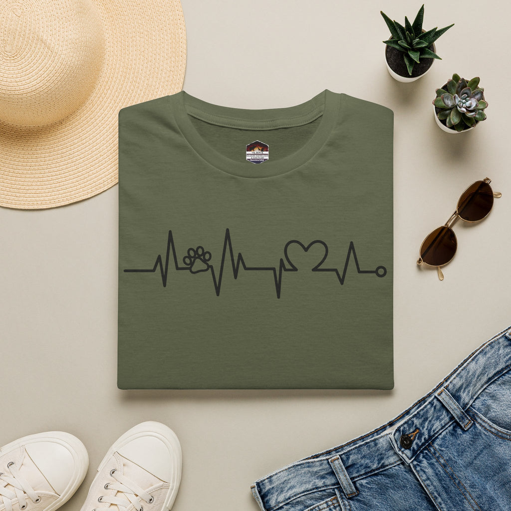 Heartbeat Paw & Heart T-Shirt — Pet Lover EKG Tee