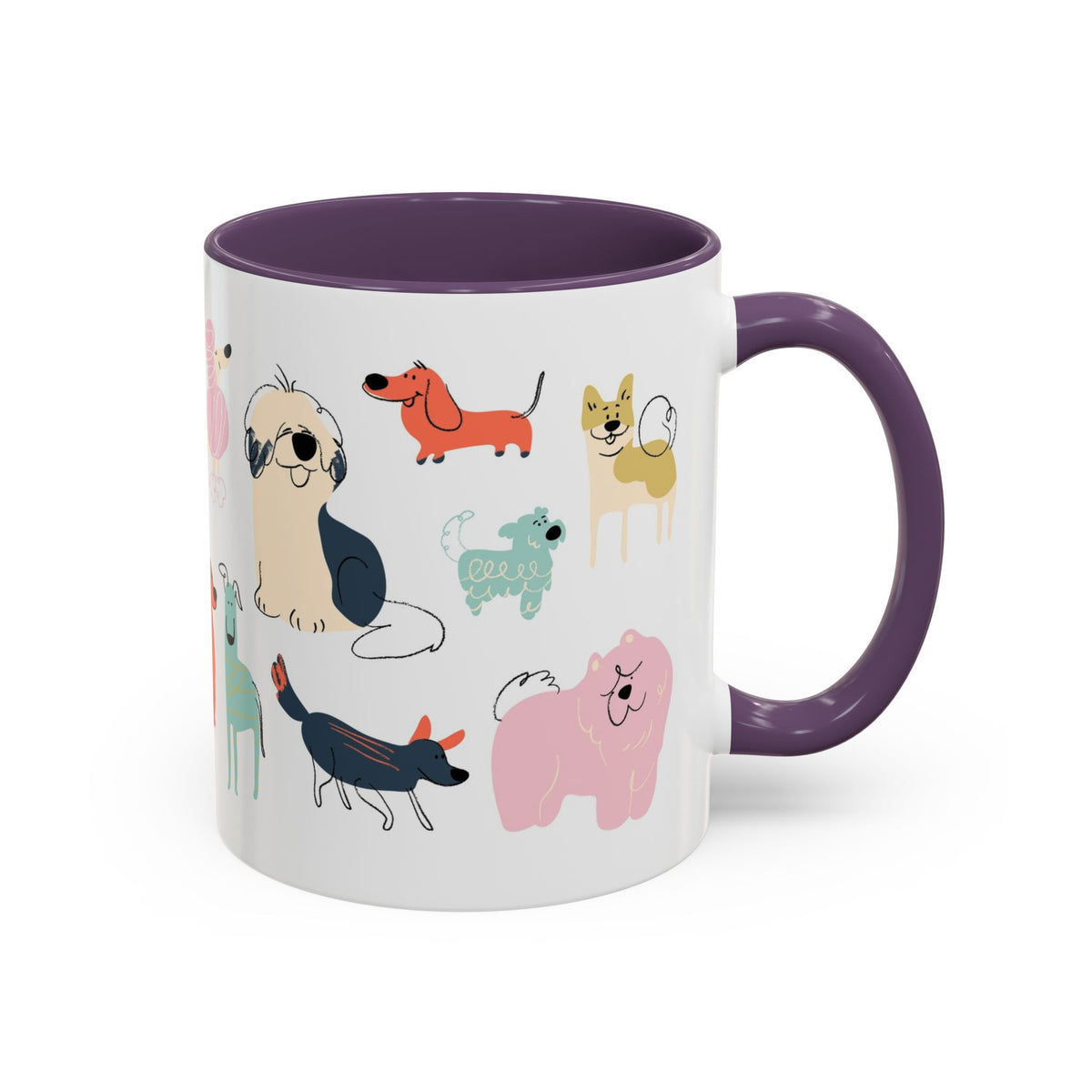 Dog Pattern Accent Coffee Mug — Cute Colorful Dog Breed Illustration (11/15 oz)