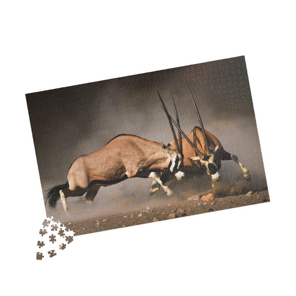 Gemsbok Antelope Jigsaw Puzzle — Wildlife Action Photography Puzzle (110–1014 pcs)