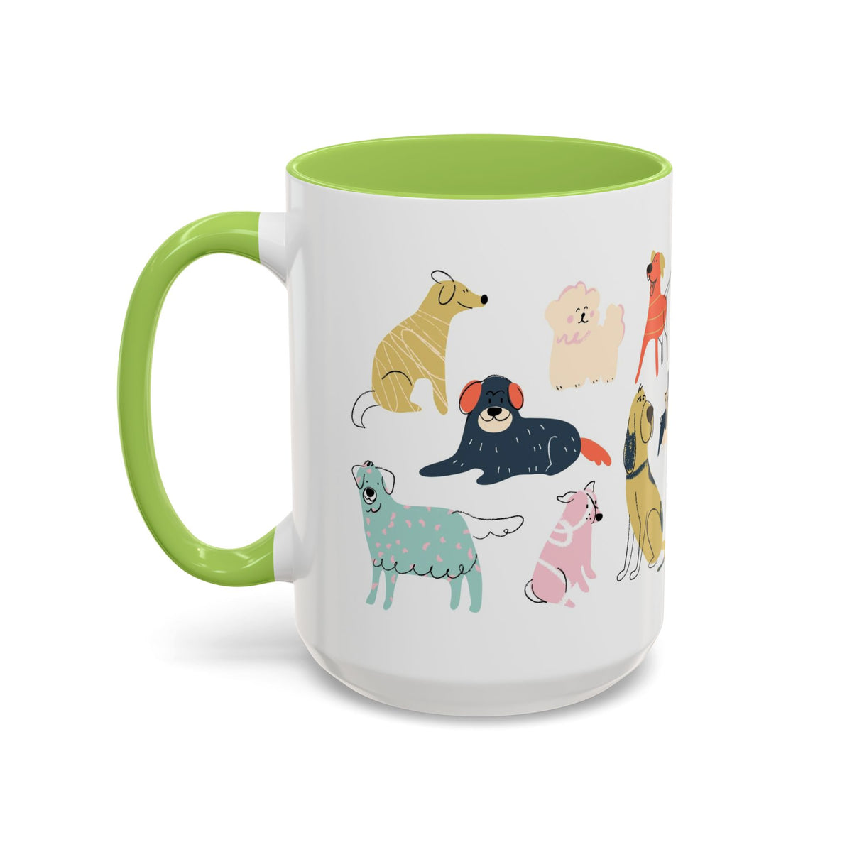 Dog Pattern Accent Coffee Mug — Cute Colorful Dog Breed Illustration (11/15 oz)