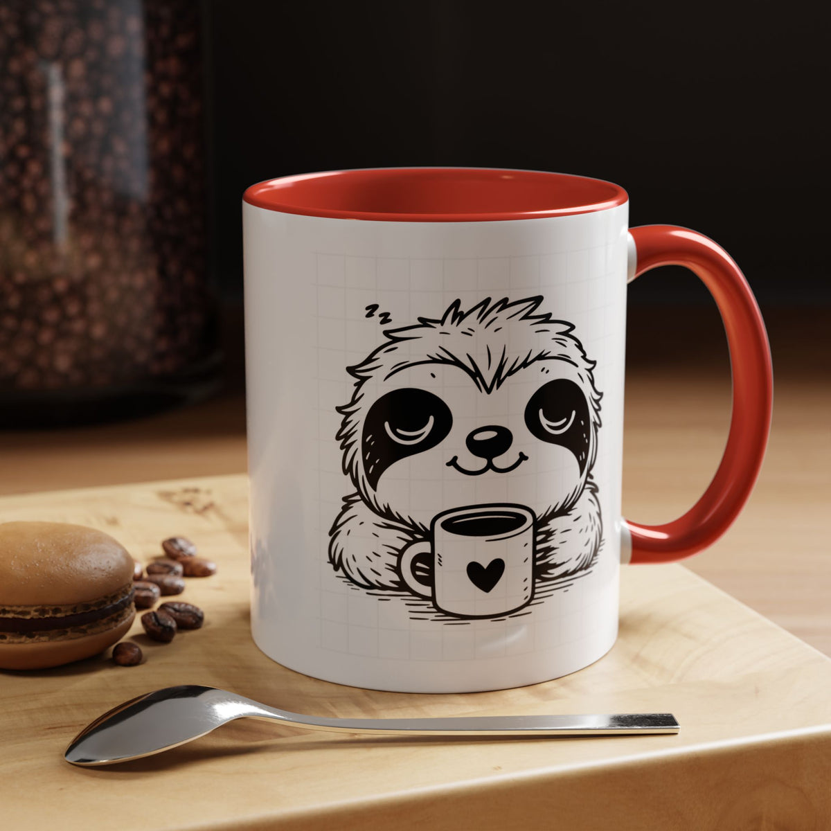 Cute Sloth Coffee Mug (Accent, 11/15oz) — Adorable Cartoon Sloth Holding Coffee Cup