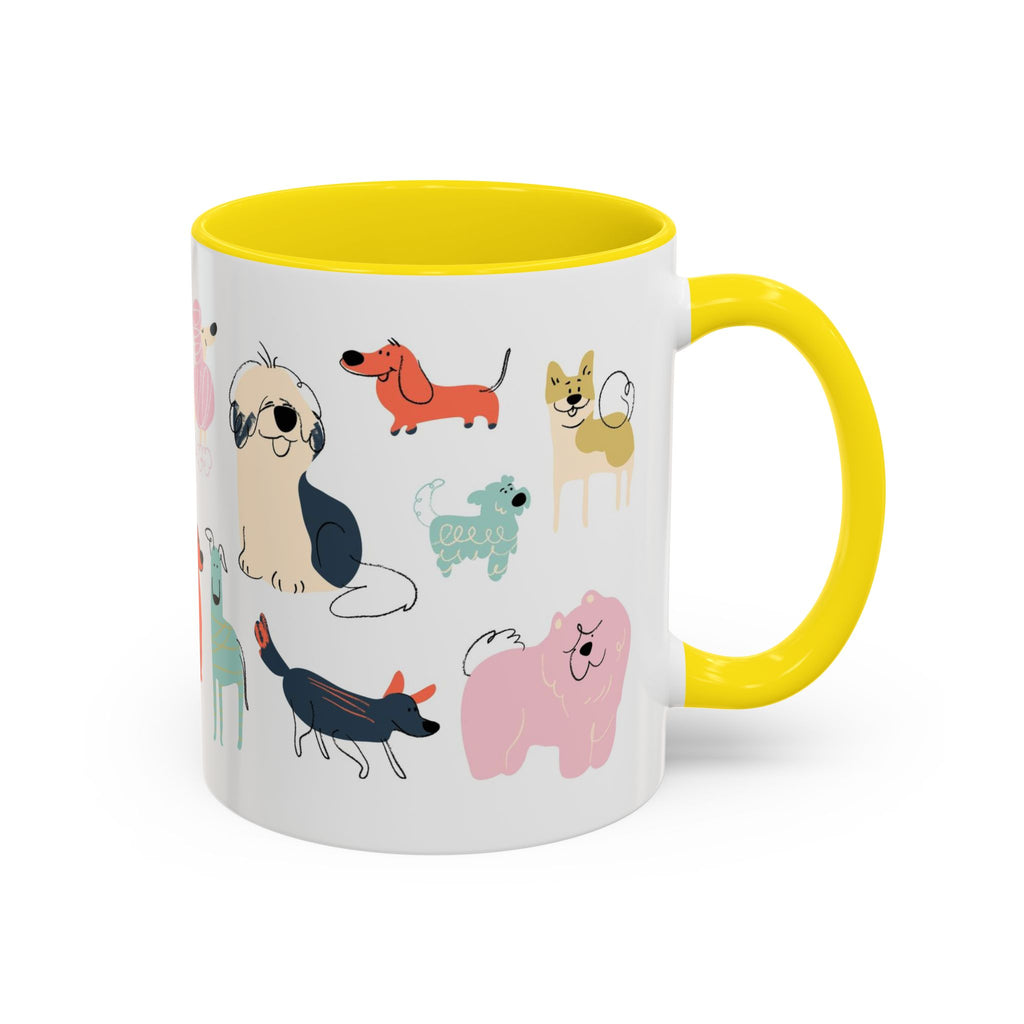Dog Pattern Accent Coffee Mug — Cute Colorful Dog Breed Illustration (11/15 oz)