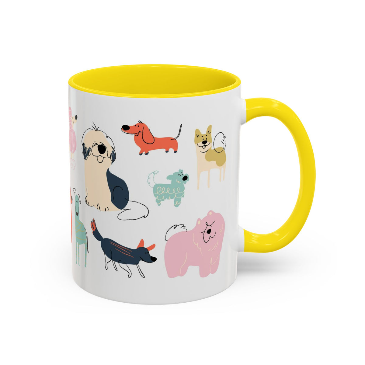 Dog Pattern Accent Coffee Mug — Cute Colorful Dog Breed Illustration (11/15 oz)