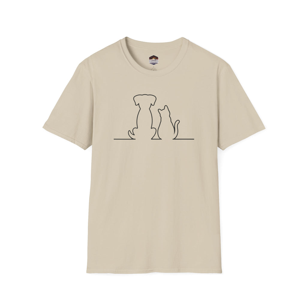 Dog and Cat Line Art T‑Shirt — Minimal Pet Silhouette Tee