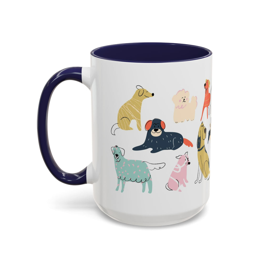 Dog Pattern Accent Coffee Mug — Cute Colorful Dog Breed Illustration (11/15 oz)
