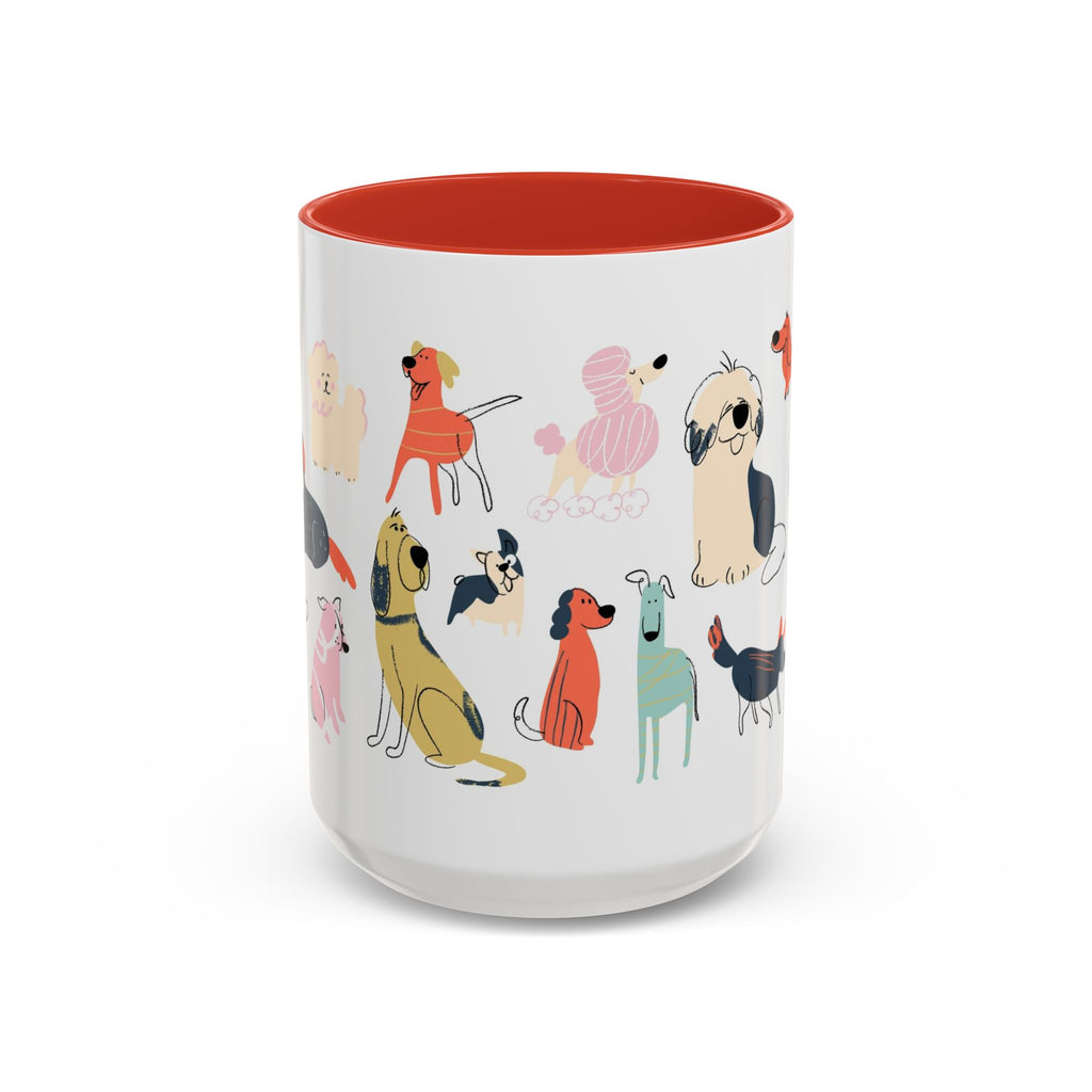 Dog Pattern Accent Coffee Mug — Cute Colorful Dog Breed Illustration (11/15 oz)