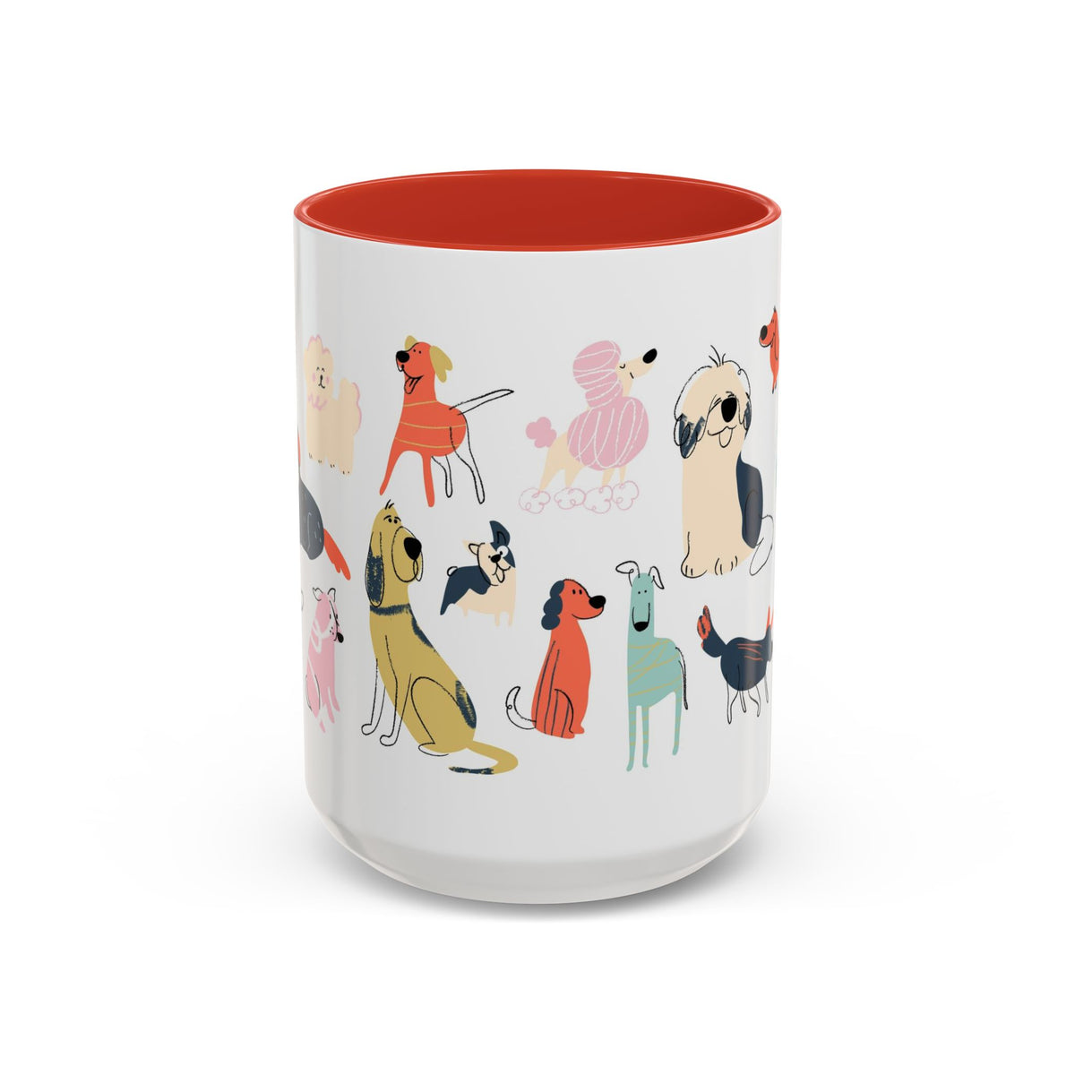 Dog Pattern Accent Coffee Mug — Cute Colorful Dog Breed Illustration (11/15 oz)
