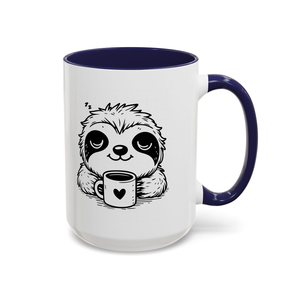 Cute Sloth Coffee Mug (Accent, 11/15oz) — Adorable Cartoon Sloth Holding Coffee Cup