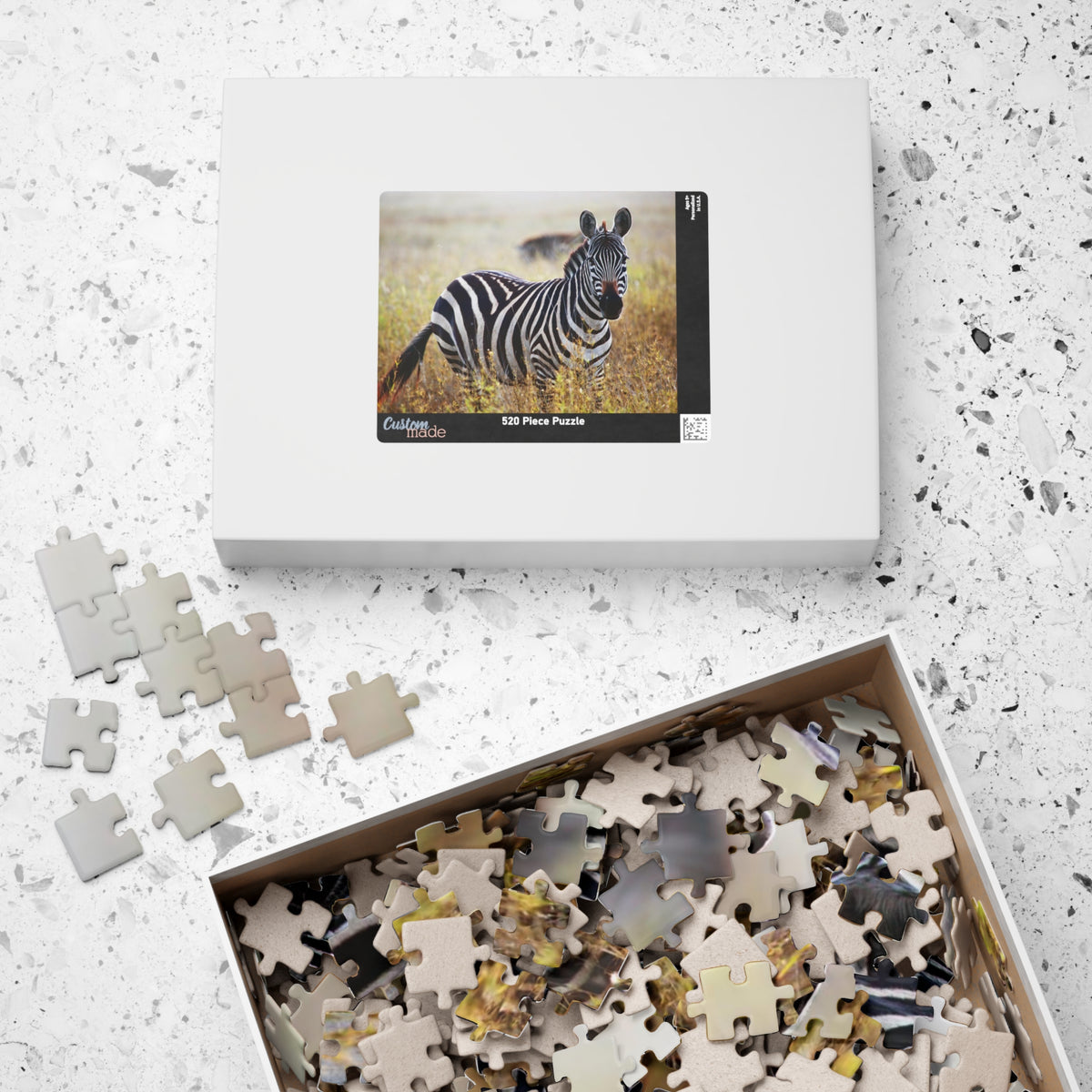 Zebra in Grassland Jigsaw Puzzle — Wildlife Photo Puzzle (110/252/520/1014 pcs)