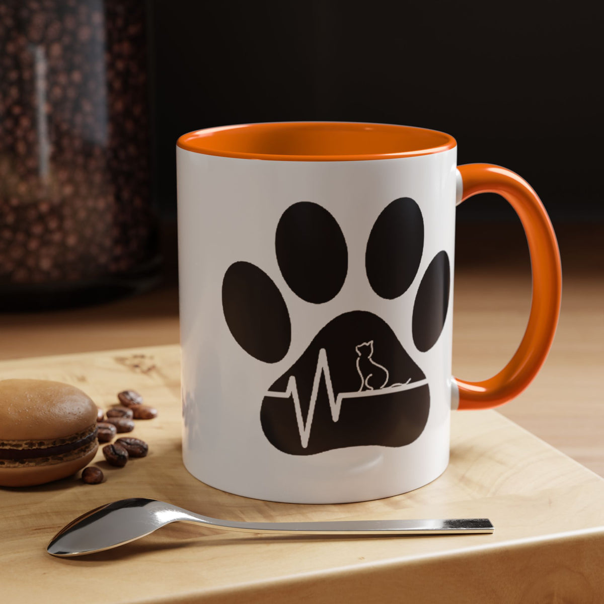 Cat Paw Heartbeat Coffee Mug — Pet Lover Accent Mug (11/15oz)